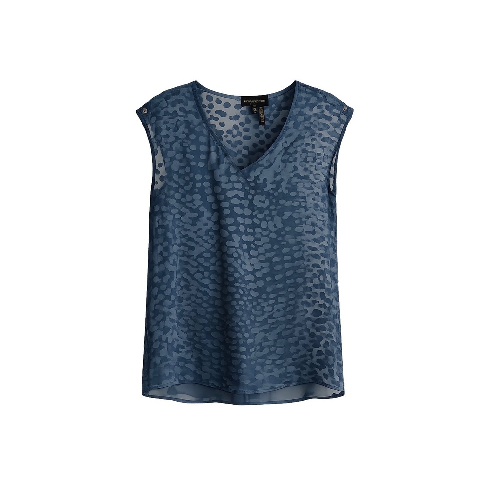 NWT Donna Karan New York Silk Blend Burnout Blouse Small Blue V-Neck MSRP $129